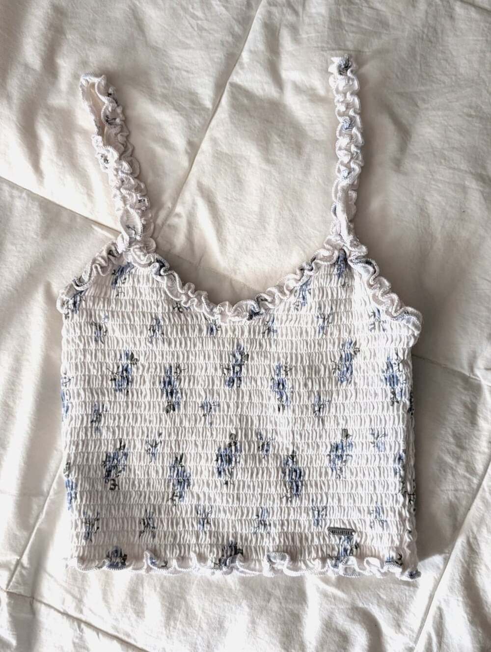 Womens Hollister Coquette Soft Girl Blue Floral Smocked Ruffle Tank Top Small